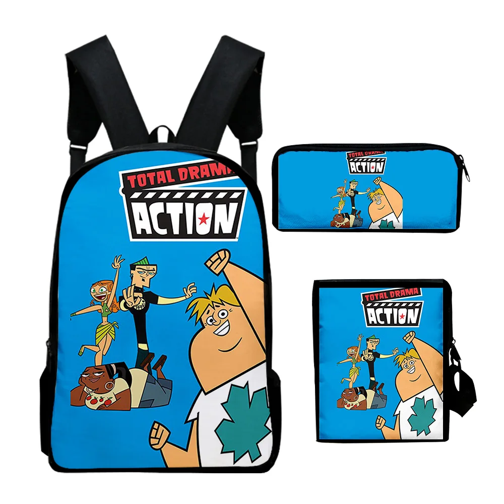 Trendy Cartoon Total Drama 3D-Druck 3 teile/satz Schüler Schultaschen Laptop Daypack Rucksack Geneigte Umhängetasche Federmäppchen