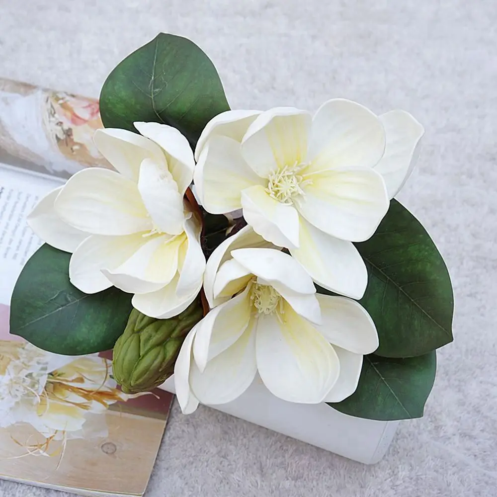 4pcs Real Touch Artificial Magnolia Flowers Orchid Fake Plant Bouquet Garden Balcony Arrange Wedding Christams Home Decoration