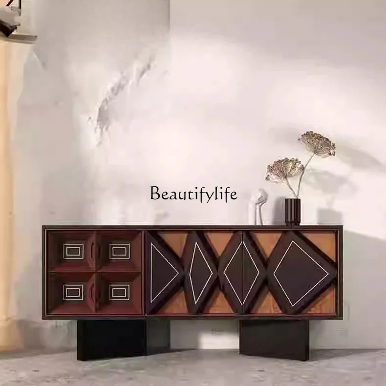

ld 30Medieval style home entrance cabinet American art dining side living room storage retro solid wood creative decorative cabi