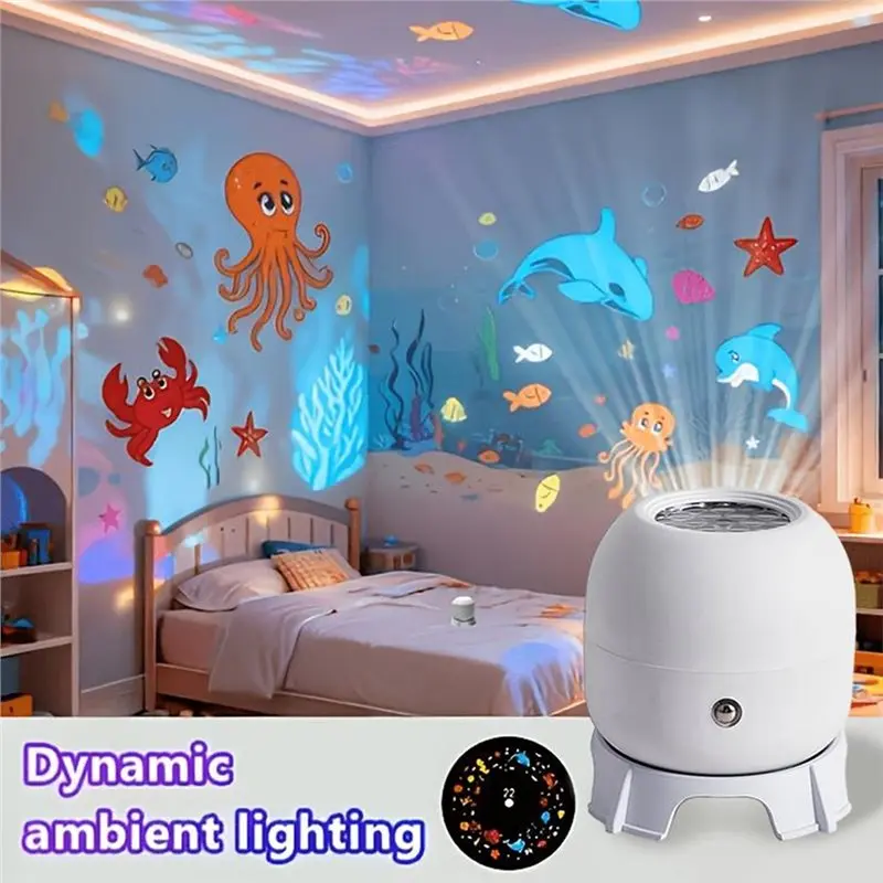 B23B LED Ocean Projector Light, 360° Rotating Dynamic Night Light, USB Powered Ambient Lamp, Decorative Lighting