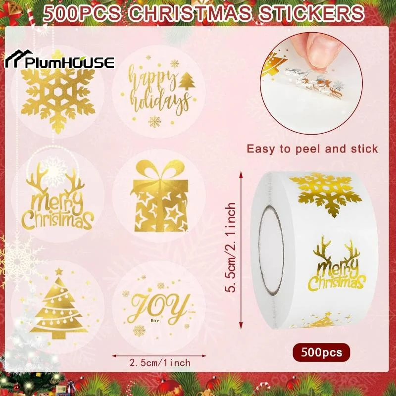 500Pcs/roll Party Christmas Gift Wrapping Label Cute Scrapbook Stationery Decals Round Transparent Christmas Snowman Sticker