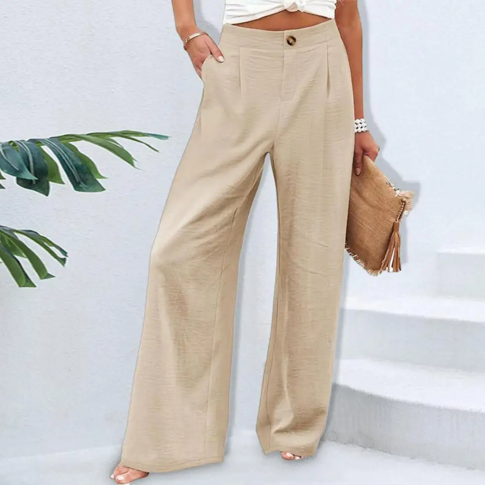 

High-waist Dress Pants Stylish Women's High Waist Wide Leg Pants with Pockets for Casual Beach Streetwear Fashion Wide-leg Pants