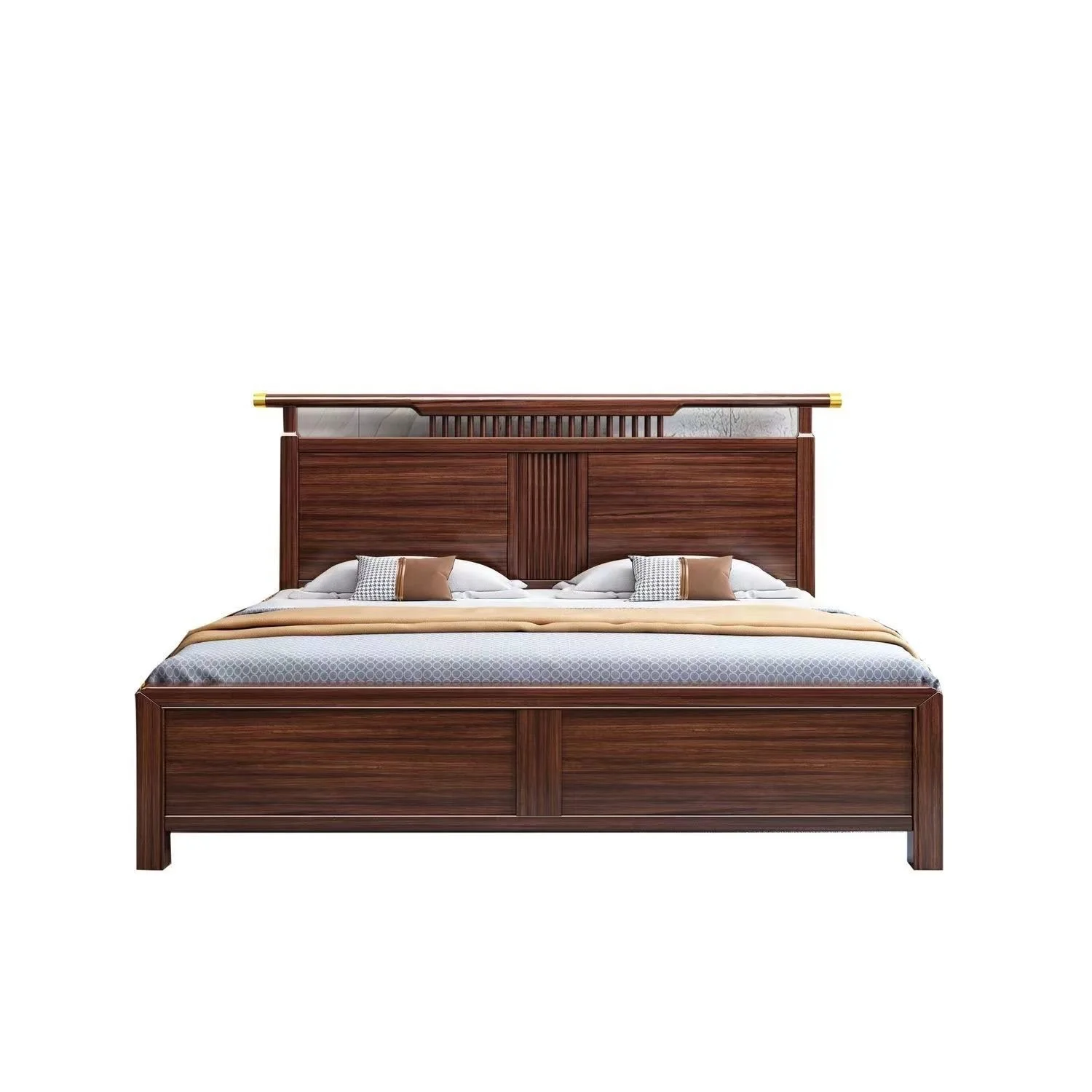 Nuovo letto cinese personalizzabile in legno massello di ebano Villa Semplice camera da letto principale Letto singolo doppio contenitore ad alta pressione d'aria