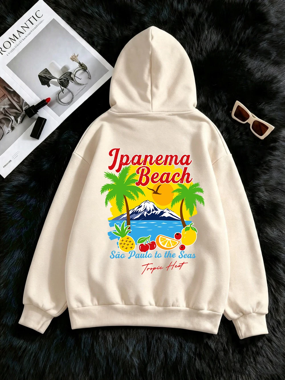 Ipanema Beach Tropic Heat Printed Hoodie Women Winter Fleece Warm Pullover Sporty Loose Sweatshirts Street Pocket Womans Clothes