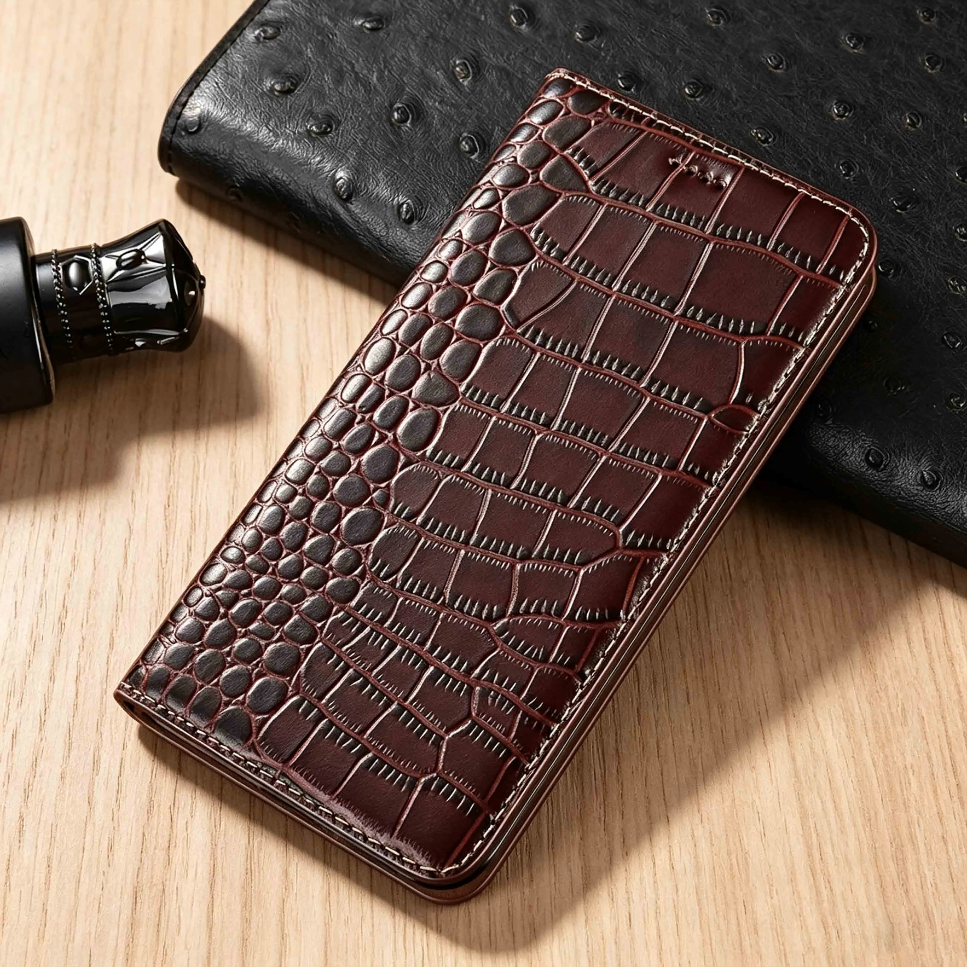 For Xiaomi Poco F2 F3 F4 F5 F6 F7 F8 5G Pro GT Ultra Crocodile Pattern Of Genuine Leather Flip Phone Cover Case Cowhide Non-Slip
