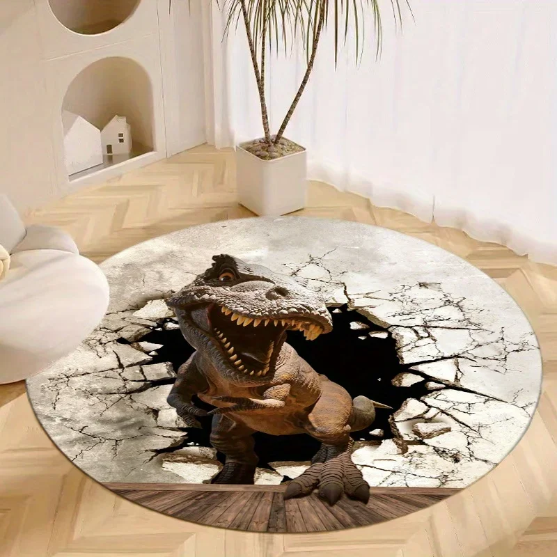 Dinosaur Breaking Wall Round Area Rug Non Slip Floor Mat Office Chair Pad Living Room Bedroom Home Decor Carpet