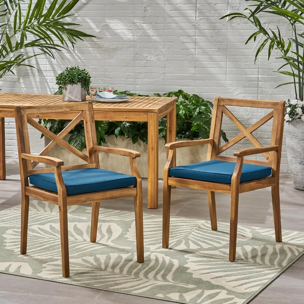 

Outdoor Dining Chair, All-Weather Garden Seating Accent Chair with Arms and Cushions, Wooden Armchair for Garden