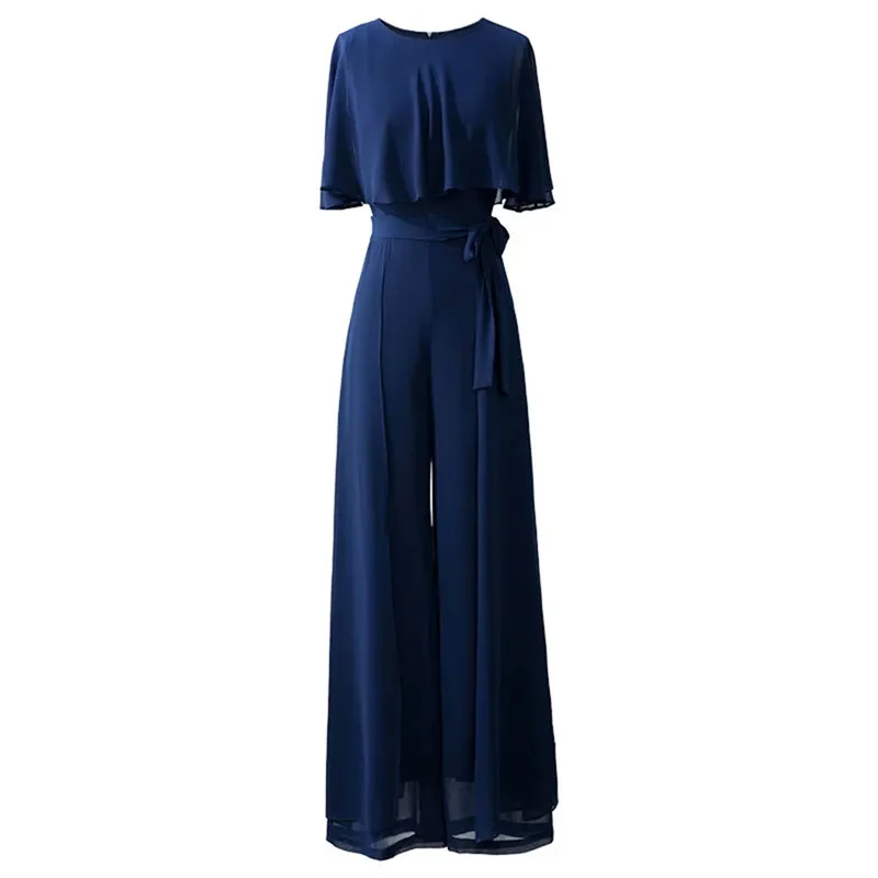 Lotusblatt-Ärmel-Overall für Damen, Sommer, lang, 2023, neuer Chiffon-Overall, breites Bein, Set, Temperament-Overall, weiblicher Body, Blau