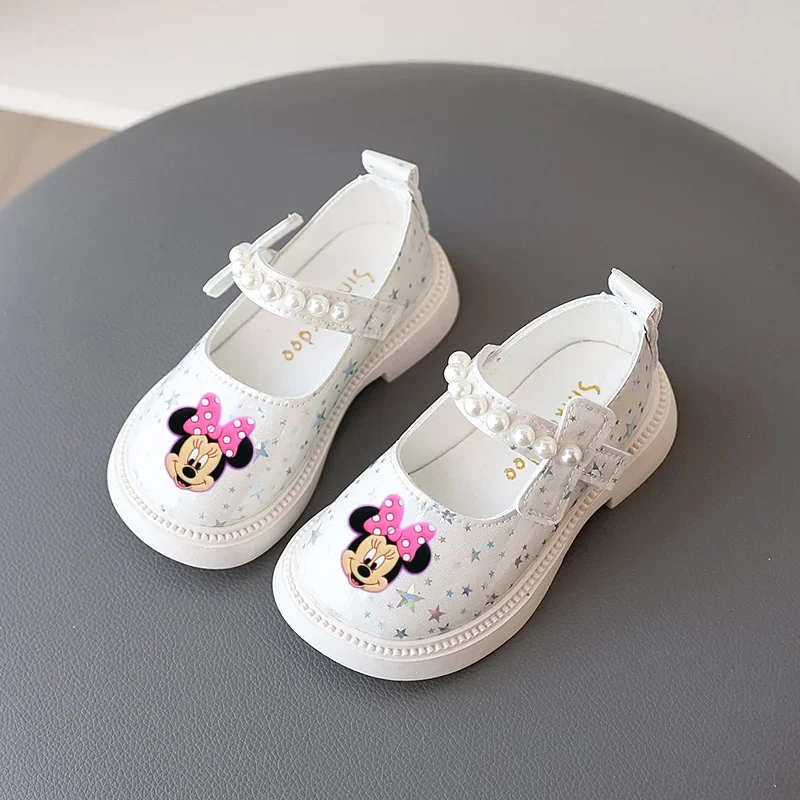 

Весенне-осенняя обувь для малышей с Микки Маусом, детские нескользящие сандалии с мягкой подошвой Disney, кожаная обувь принцессы для девочек