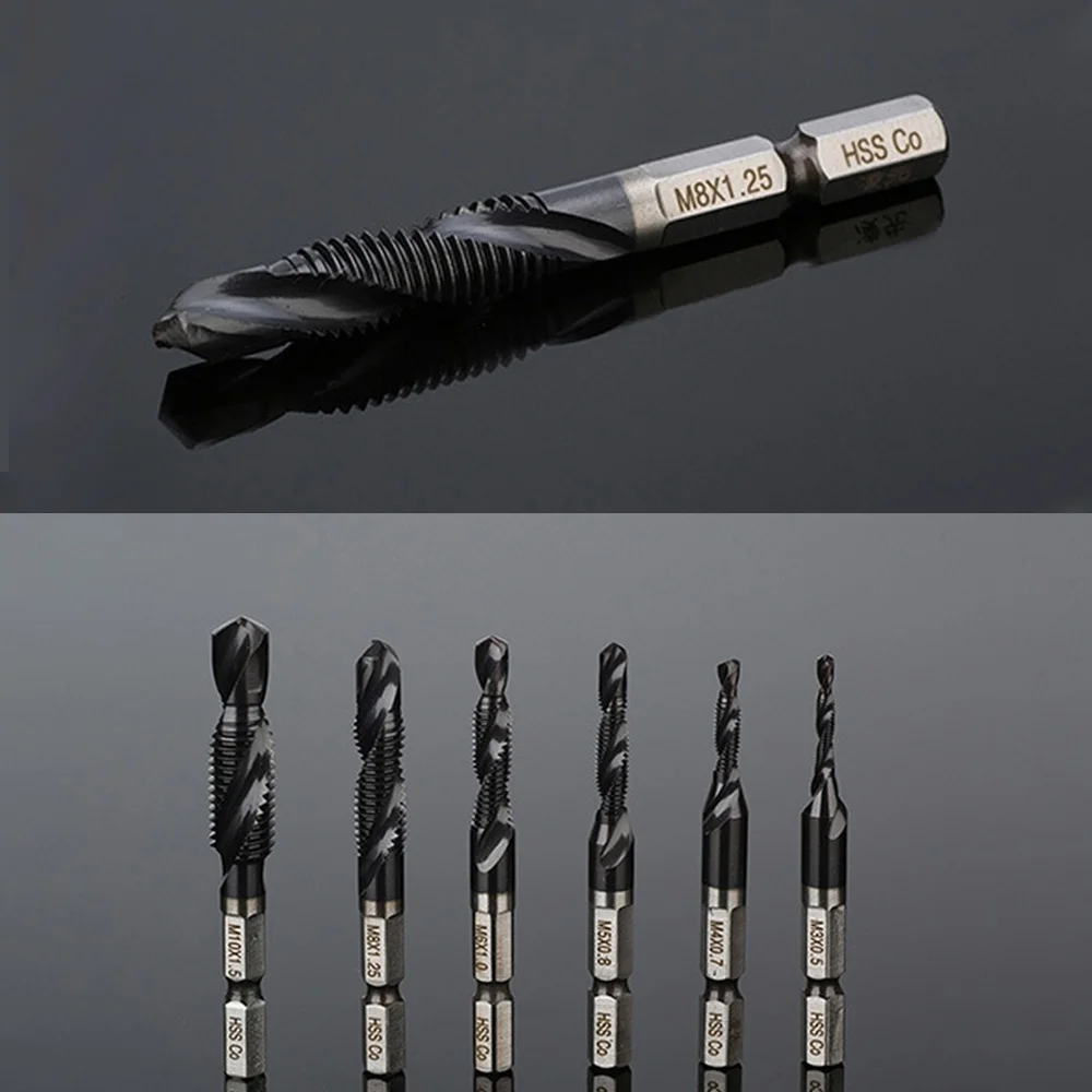 STONEGO M35 TiAlN Coated Drill Tap Countersink Bit with Hex Shank, HSS-Co Metric Taps M3 M4 M5 M6 M8 M10