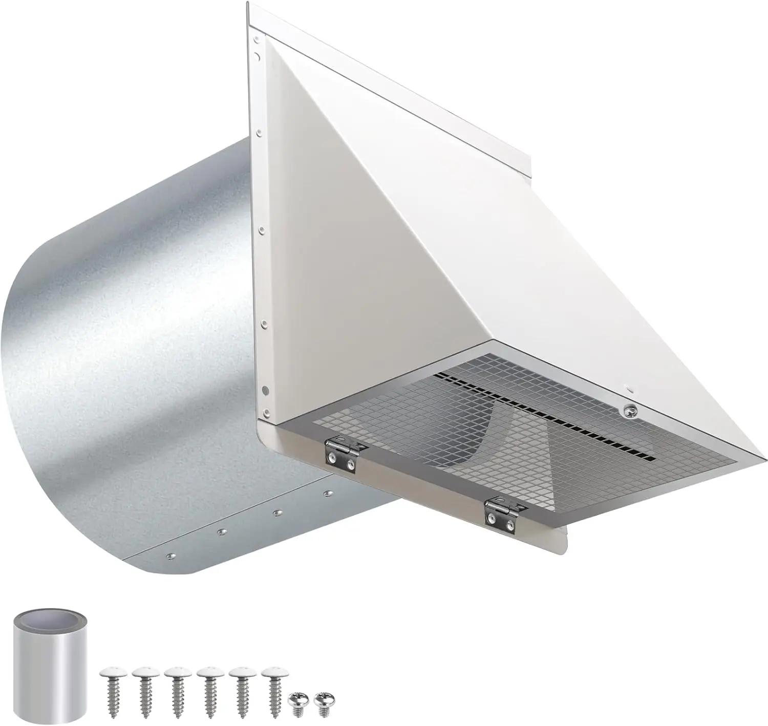 

8 Inch Galvanized Steel Wall Vent with Screen and Damper for Kitchen Range Hood and Dryer Duct Ventilation, White