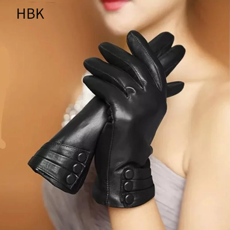 

Gloves Women's Winter Outdoor Fashion Comfortable Warm Glove Plush Touch Screen Driving PU Leather Gloves