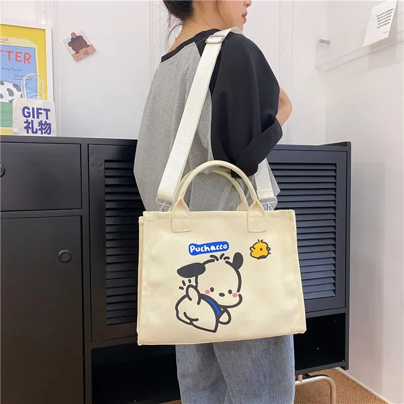 New Kawaii Sanrios Pochacco Large Capacity Canvas Bag Fashion Students Stationery Storage Handbag Messenger Shoulder Pouch Gifts