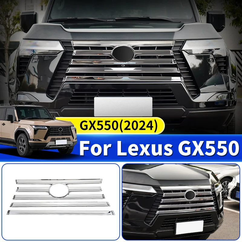 For 2024 Lexus GX550 GX550h Front Grill Chrome Decoration Strip GX 550 550h Exterior Upgraded Accessories  Tuning Modification