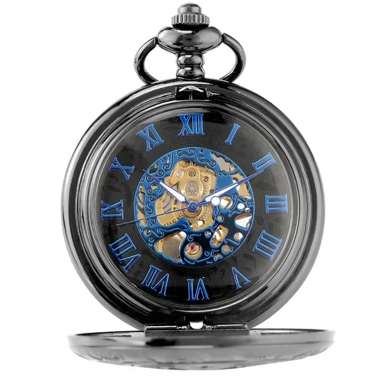 Vintage Style Hollow Rhombus Case Hand Winding Mechanical Pocket Watch for Men Women Skeleton Dial Fob Chain Antique Timepiece