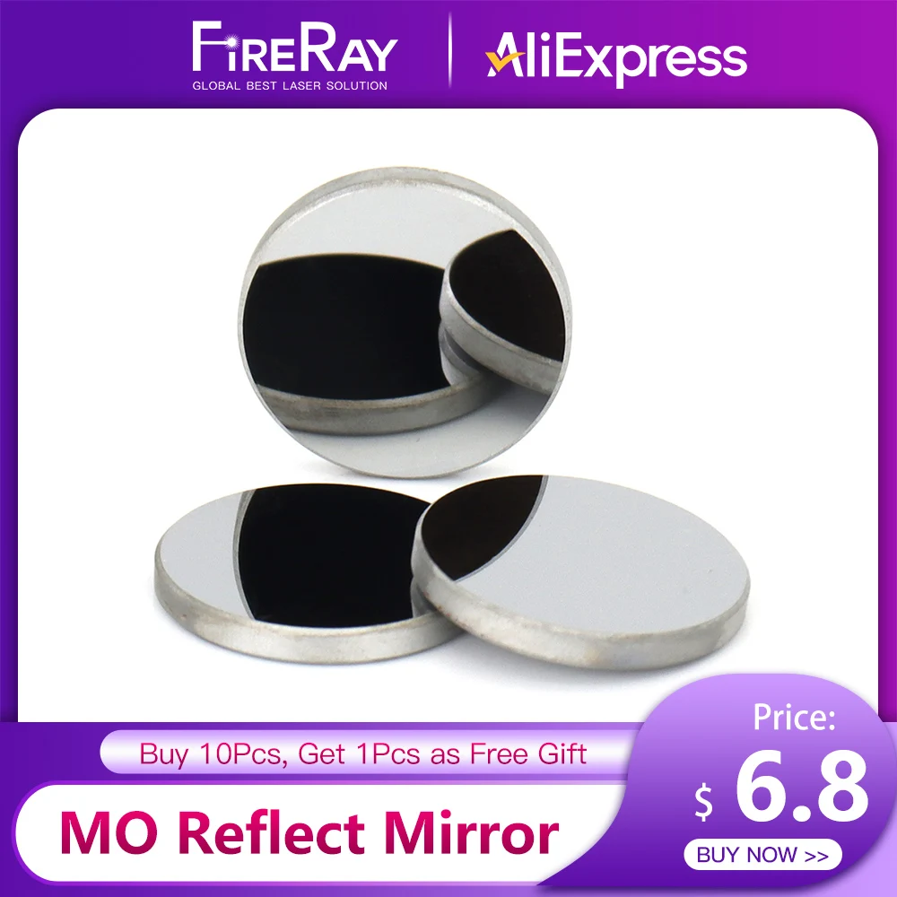 FireRay 3Pcs Mo Reflective Mirror Dia. 20 25 30 38.1mm THK 3mm for CO2 Laser Engraving Cutting Machine