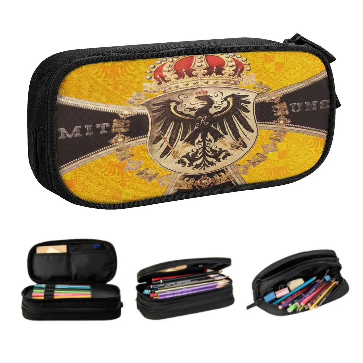 Cute Custom Vintage German Eagle Pencil Cases for Boys Gilrs Kingdom of Prussia Large Storage Pen Box Bag School Supplies