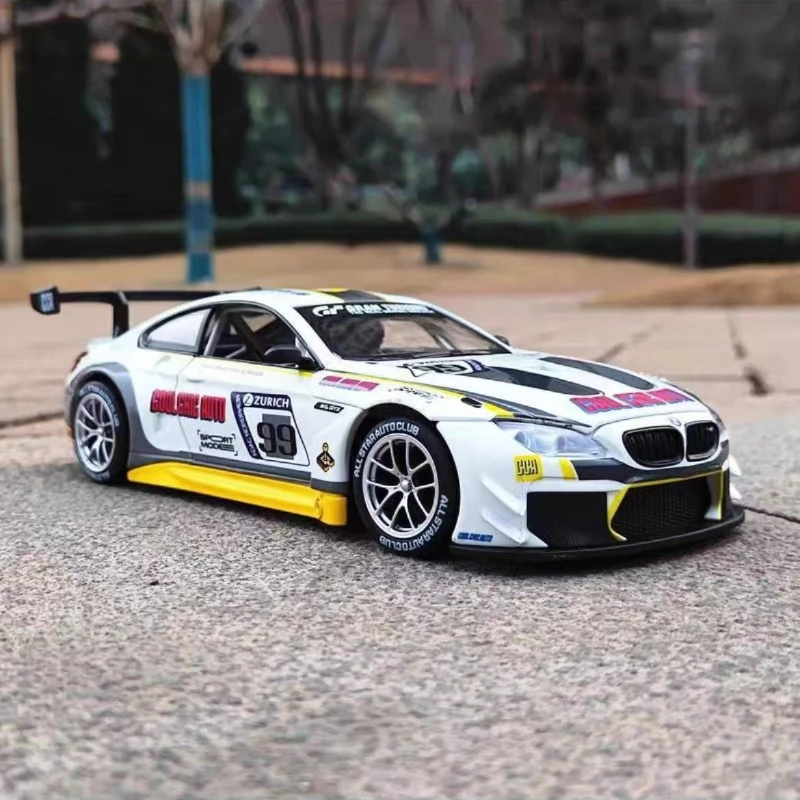1:24 bmw m6 gt3 m4 bmw csl z4 liga fundida modelo de carro de brinquedo som e luz puxar para trás brinquedo das crianças colecionáveis presente aniversário