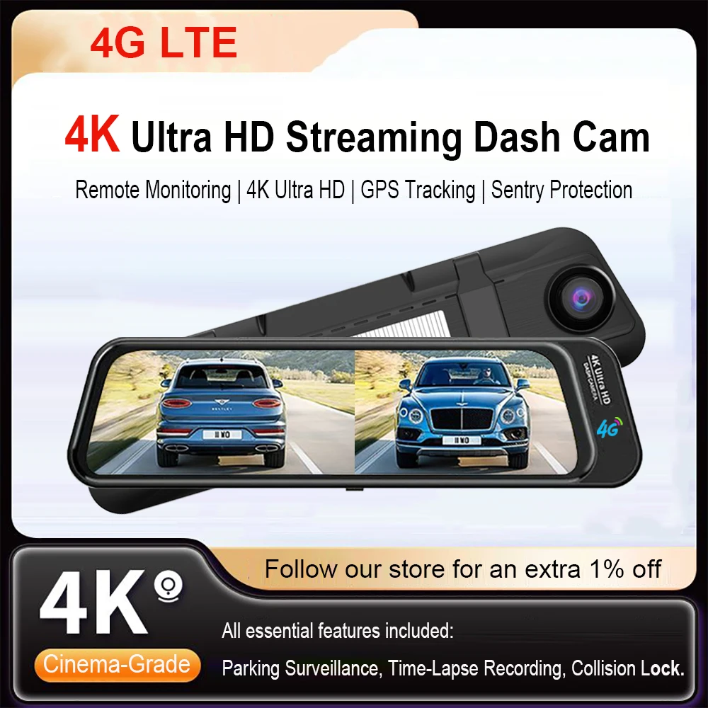 Image of 4K Stream Dashcam mit 4G LTE, ADAS, GPS, RemoteSnap, Totwinkelassistent, 24H Parküberwachung, Zeitraffer, Nachtsicht, App-Steuerung, Bewegungserkennung, G-Sensor, Loop-Aufnahme