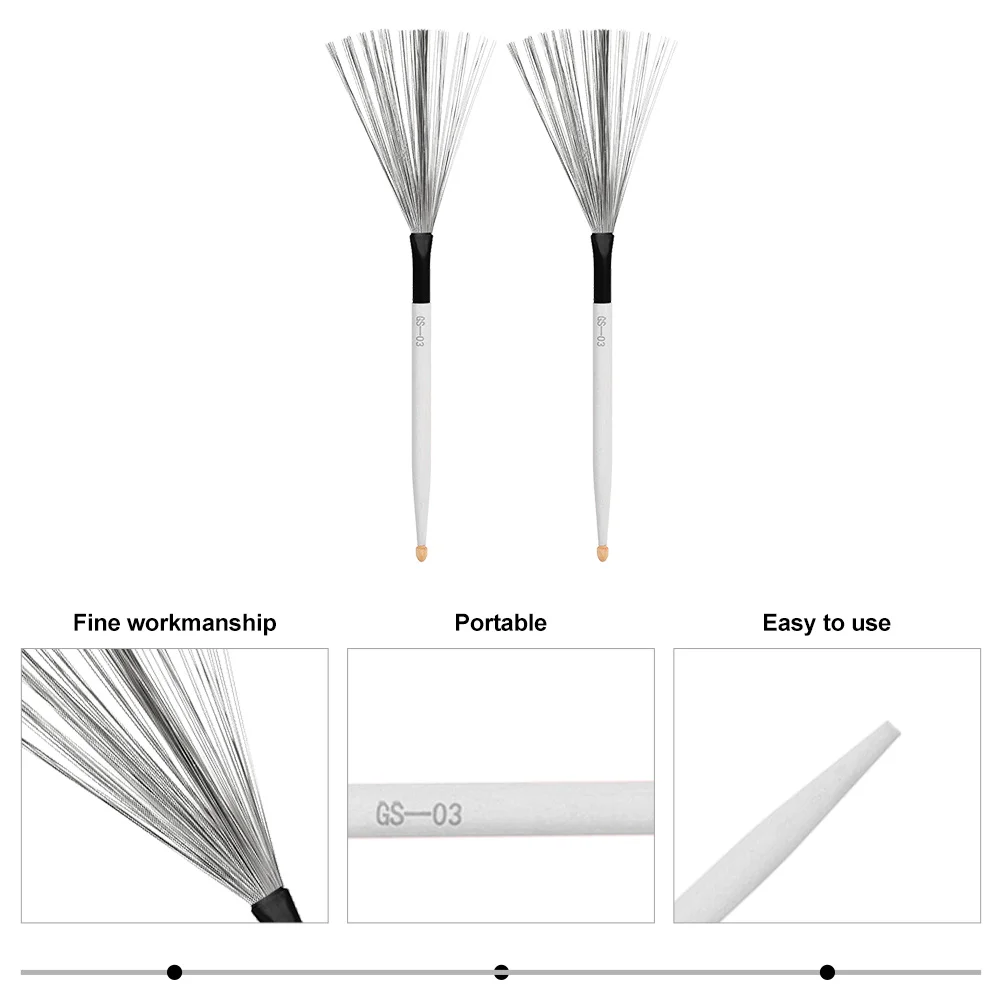 

1Pair Maple Wood Drumsticks Drum Wire Brush Carbon Steel Bristles Non-Slip Handle for Jazz Percussion Instruments Professional