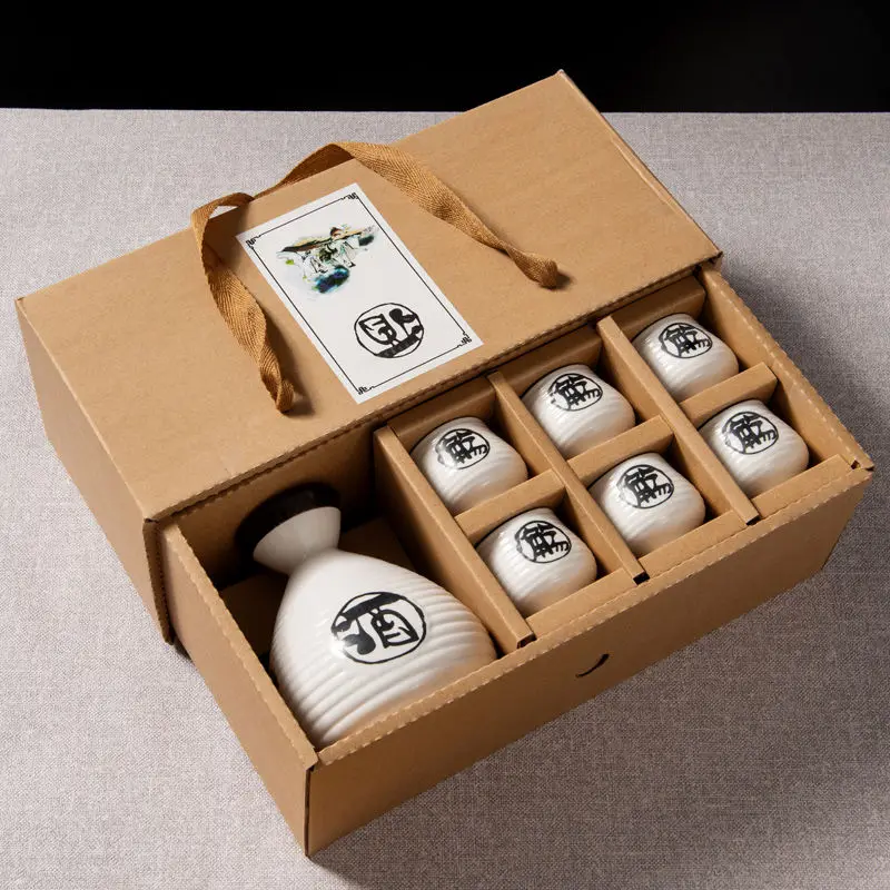 250ml Vintage Ceramic Sake Pot with 6 Cups Set Japanese Cuisine Sake Bottle Spirit Set Shot Glasses Set