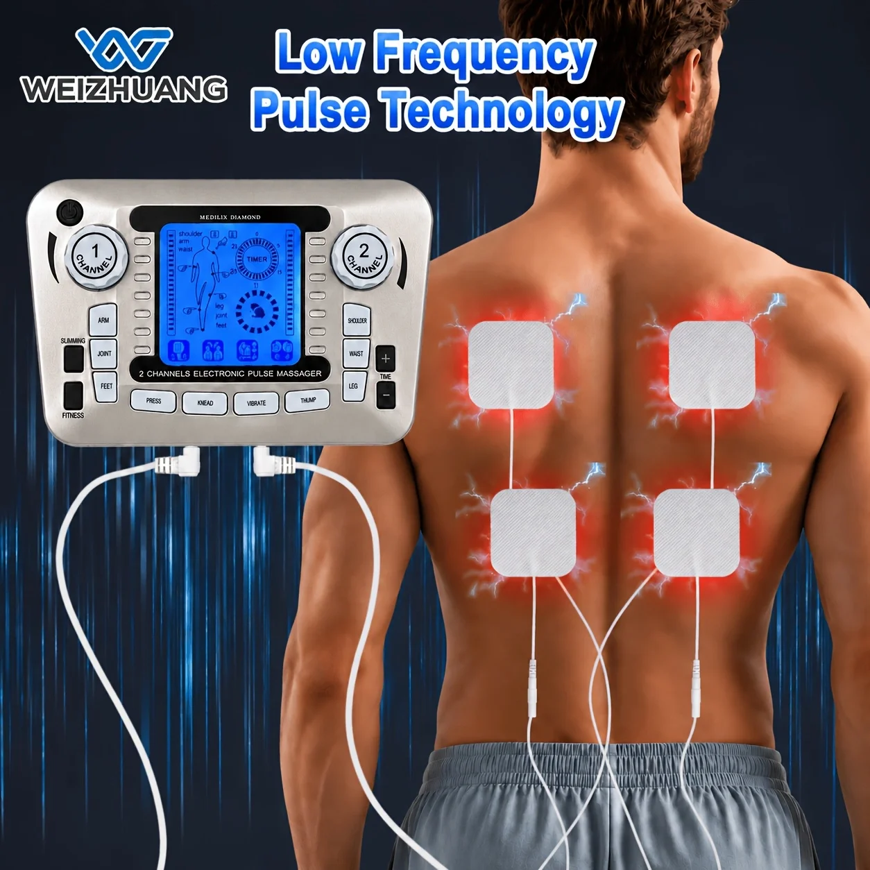 Ems-Tens Pulse Meridian Massager, Cervical Spine Massager, Mini Shoulder and Neck Electrotherapy Equipment, Muscle Electrical Stimulation Device. 2 Wires, 10 Massage Patches. 12 Massage Modes. 20 Levels of Massage Intensity. Suitable for Massaging the Neck, Back, Legs, and Other Parts of the Body. Patches Suitable for Gyms, Fitness Workouts, and Gift Giving.