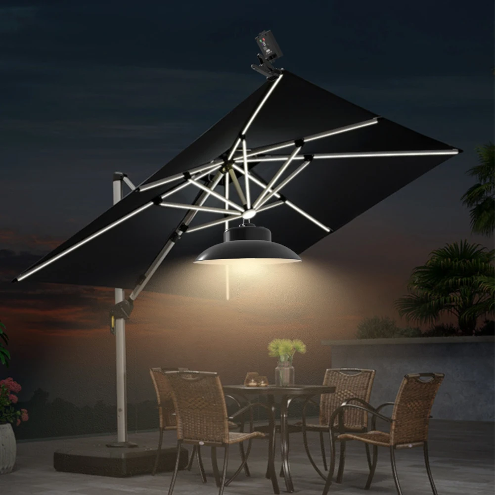 Solar Patio Umbrella Light IP65 Waterproof LED Umbrella Lights Power Display Clip-On Umbrella Lamp for Beach Camping Tent Party