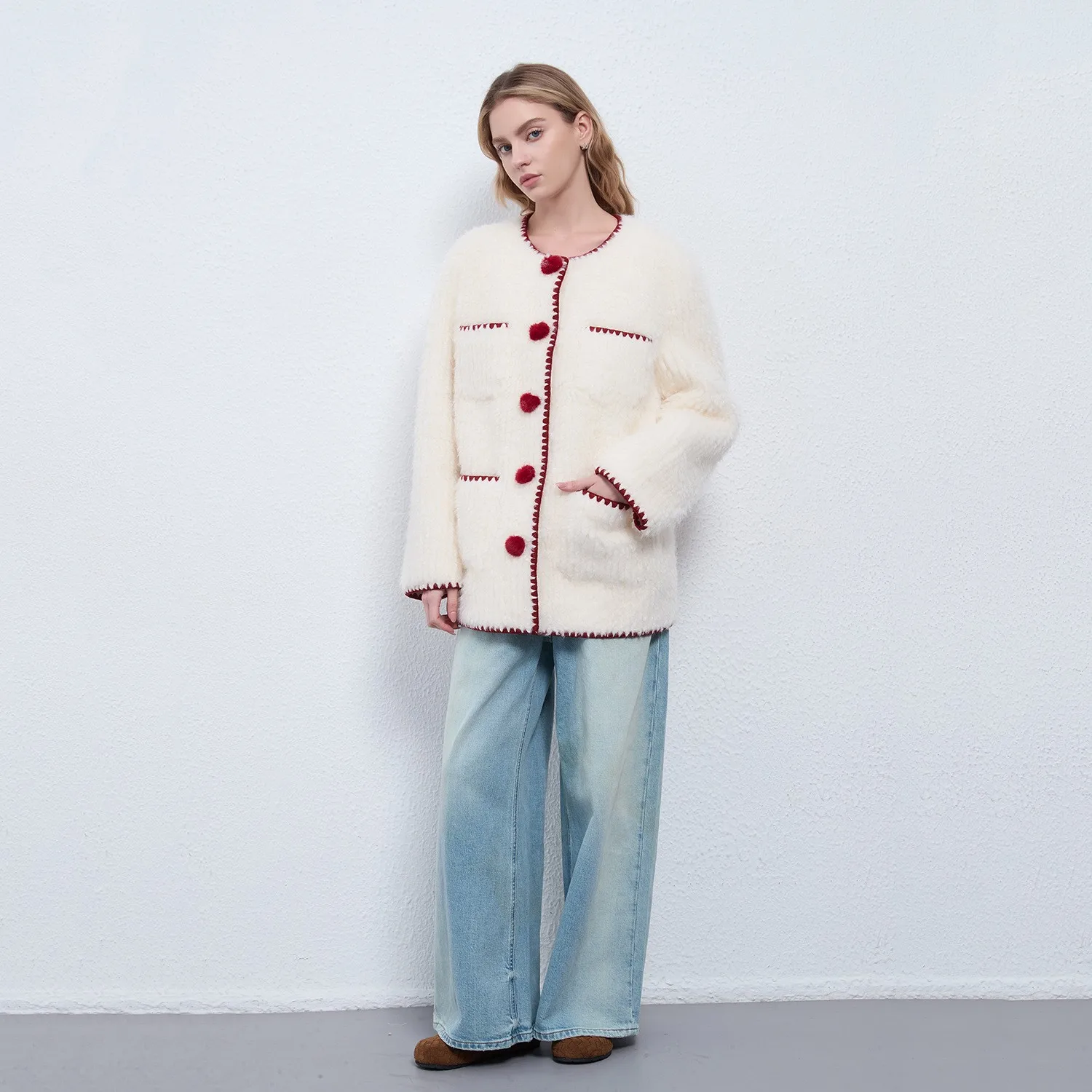 Loose Fit Button Front Coat Elegant Commuter with Long Sleeve Autumn Commuter Style Thick Regular Length Patchwork Women Coat