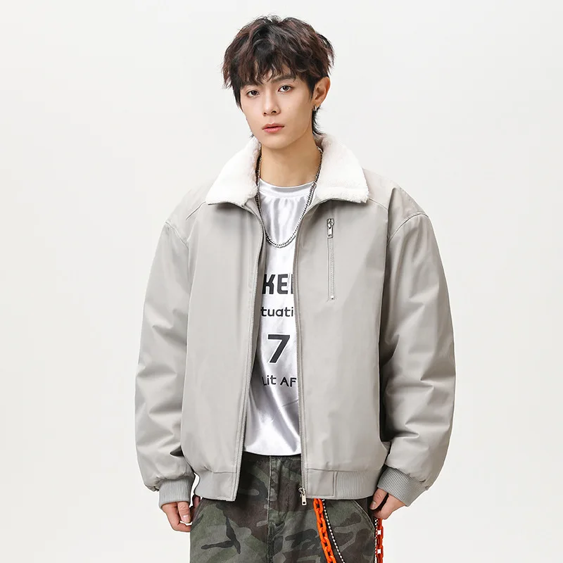 

2025 зимнее стеганое пальто из шерпа для мужчин, корейское свободное утолщенное элегантное модное брендовое пальто