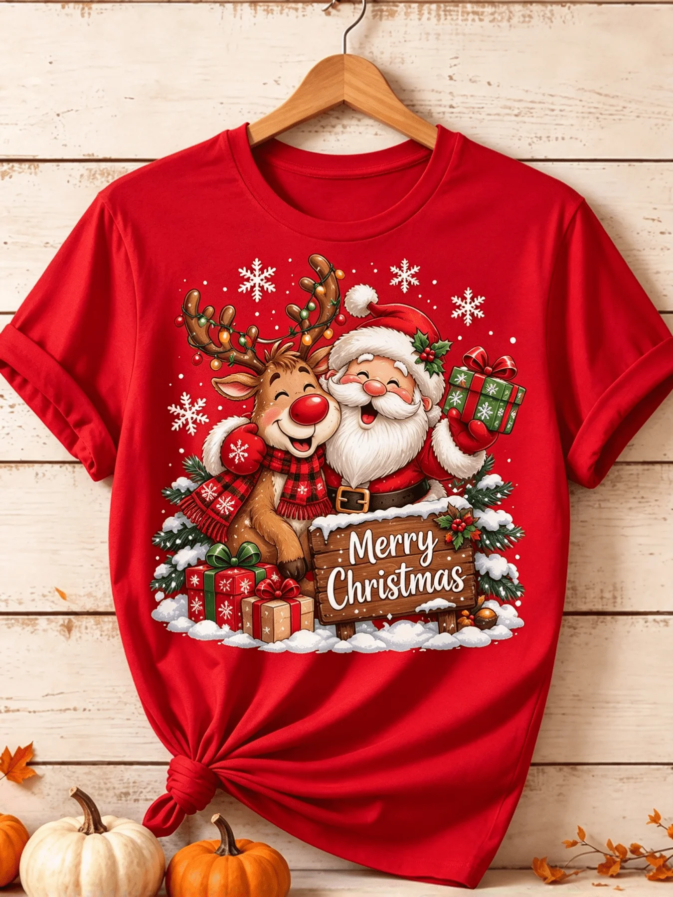 Women'S Santa Claus Reindeer and Presents Graphic Tee Cute Christmas Relaxed Fit Season Casual Sports Top for Christmas Parties