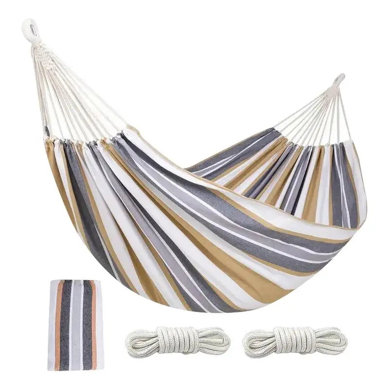 Camping Hammock Two-Person Beach Hammock Striped Beach Hammock Portable Kids Camping Swing With Organizer Bag For Travel Camping