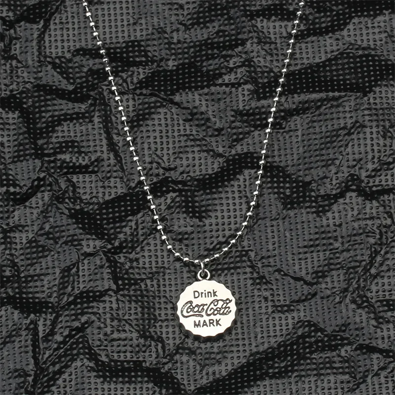 Trendy Hip Hop Coca-Cola Bottle Cap Necklace Unique Versatile Long Sweater Chain For Men And Women Street Dance Style