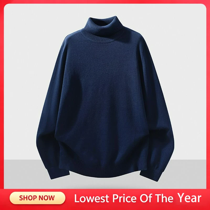 Sweatwear Mens Anti-pilling High Quality Knitted Turtleneck Sweater Slim Fit Long Sleeve Pullover Solid Color Trend Men Clothing