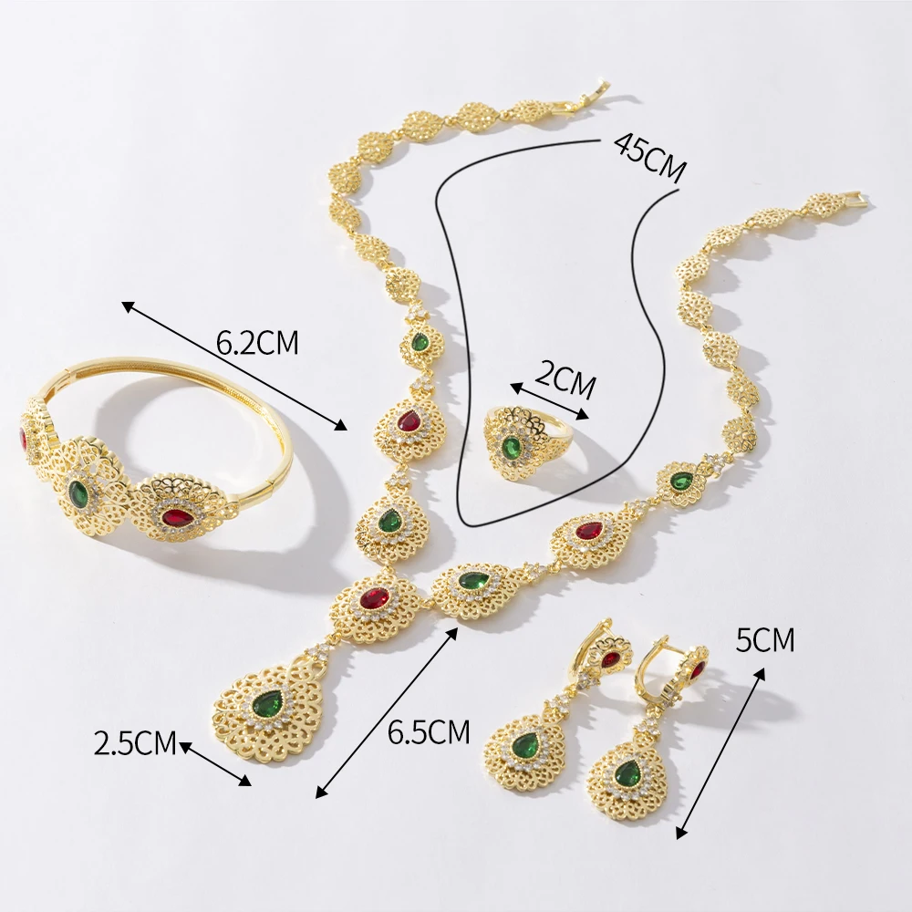 LUIZADA Marokko Trend Goldfarbenes Schmuckset für Party-Design, Ohrringe und Anhänger, Halskette, Armband, Ring-Set für Verlobung – Detail 12