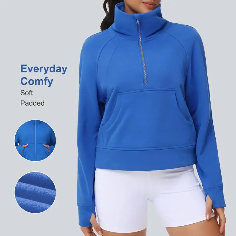 THE GYM PEOPLE Womens' Half Zip Pullover Fleece Crop Sweatshirt Hoodie Womenswear