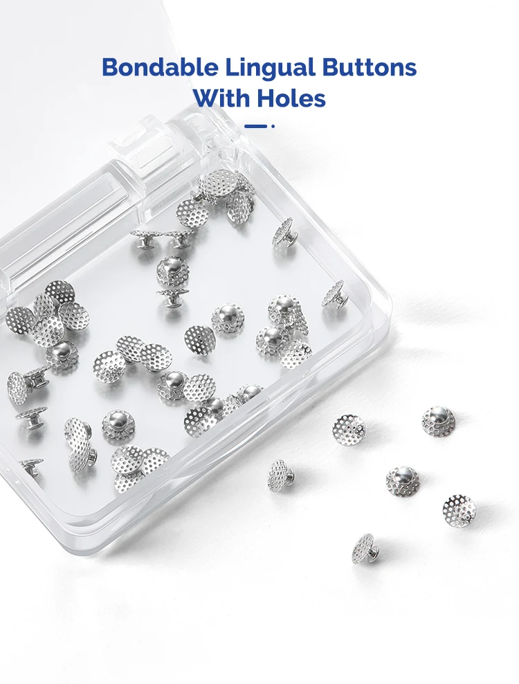 50 Stück/Box AZDENT Dental-Kieferorthopädische Lingual-Knöpfe mit Loch, klebbare runde Basis, Zahnmedizinmaterial aus Edelstahl – Detail 2