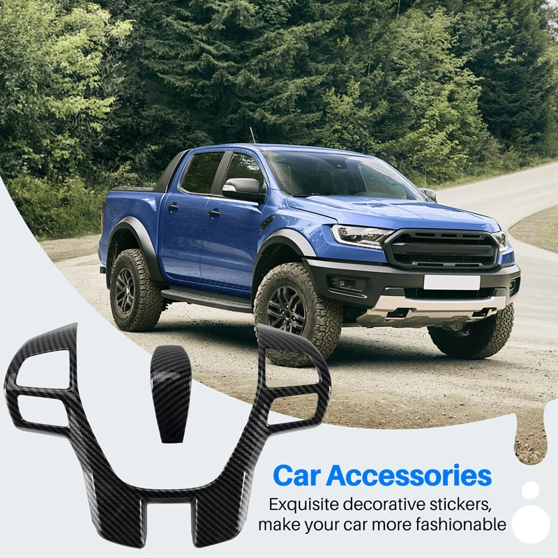 For Ford Ranger Everest Endeavor 2015+ Carbon Fiber Steering Wheel & Gear Shift Cover Trim Frame Decorator Accessories