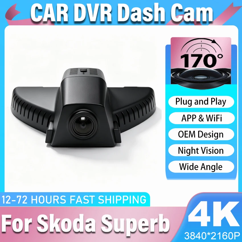 4K HD Plug-and-Play WLAN DVR Dashcam für Skoda Superb B8 3V 2015 2016 2017 2018 2019 2020, Front- und Rückkamera mit App-Steuerung