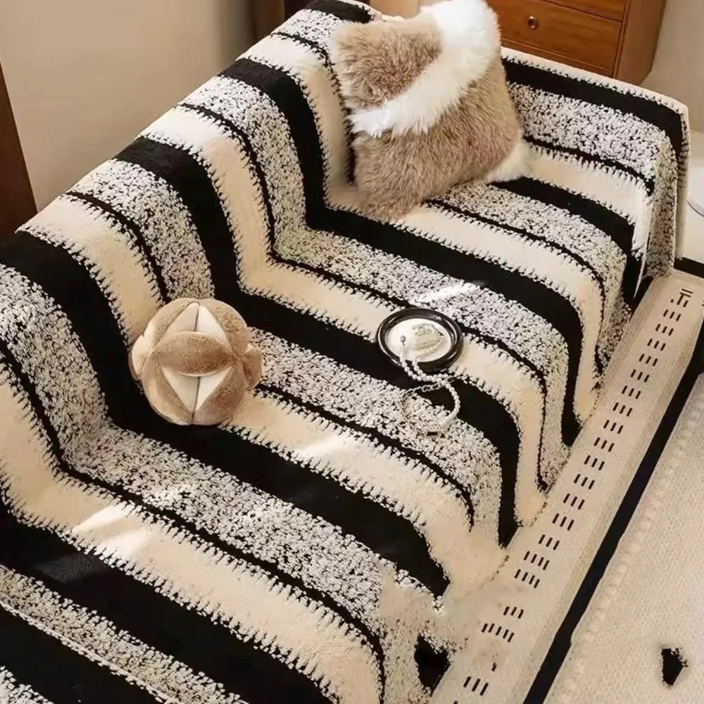 أبيض وأسود سميكة مخطط أريكة منشفة البوهيمي ريترو ستايل قطعة واحدة غطاء أريكة القماش لغرفة المعيشة ديكور المنزل #1