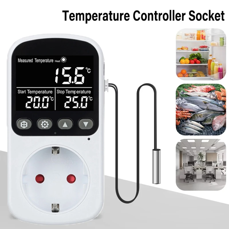 Digital Temperature Controller Socket Thermostat EU Plug 220V With Backlight Switch Heating Cooling For Refrigerator Aquaculture