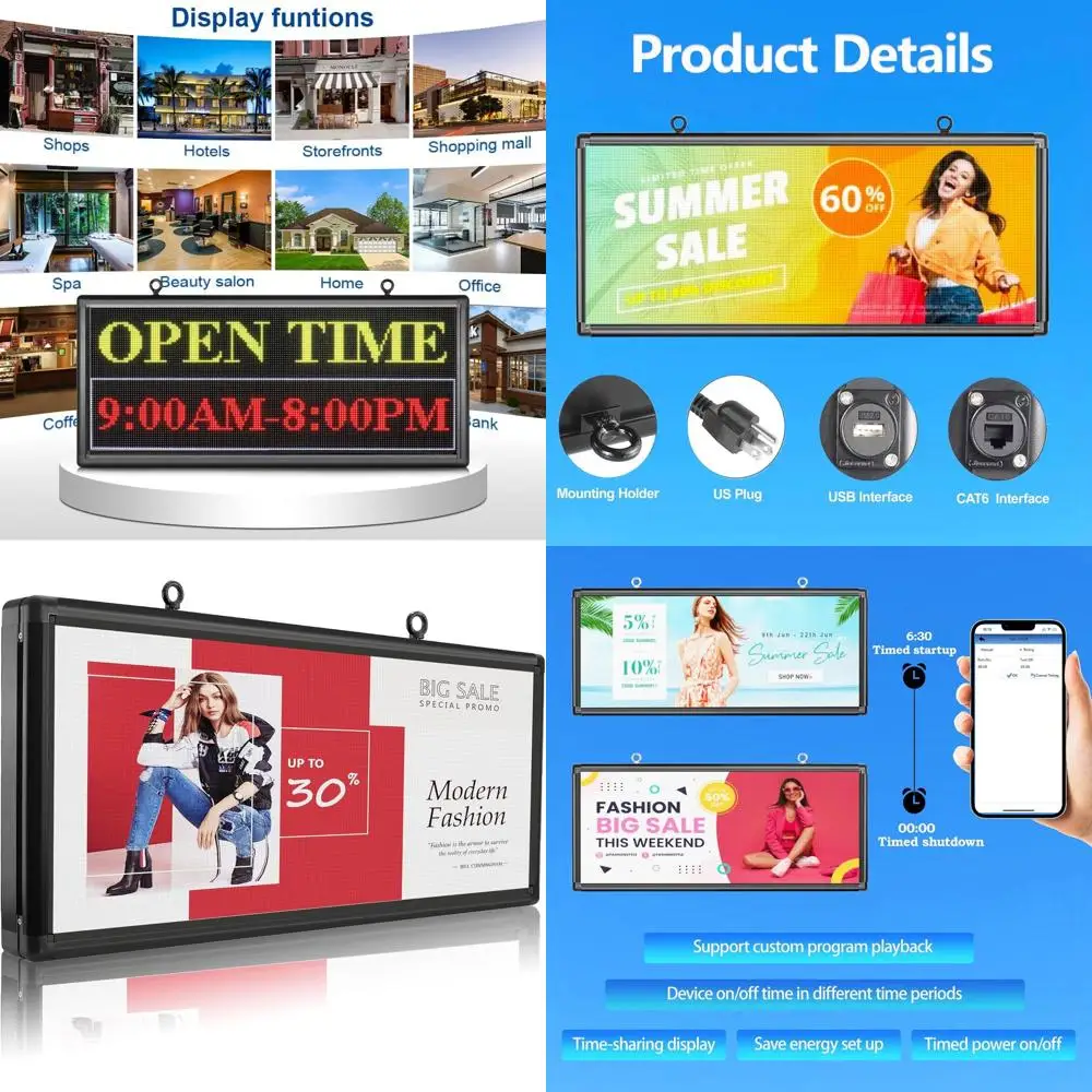 

Уличная светодиодная вывеска 40x18 с высоким разрешением, прокручивающимся текстом, цветными изображениями и видео — программируемая через USB для бизнес-рекламы