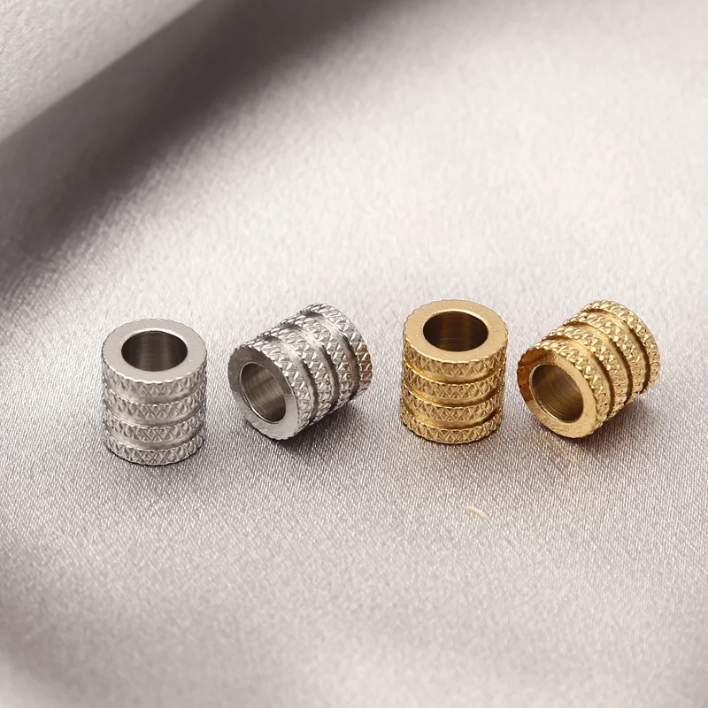 20pcs Stainless Steel Gold Plated Cylindrical Loose Beads Grooved Tube Spacer Bead Connectors for DIY Jewelry Making Findings