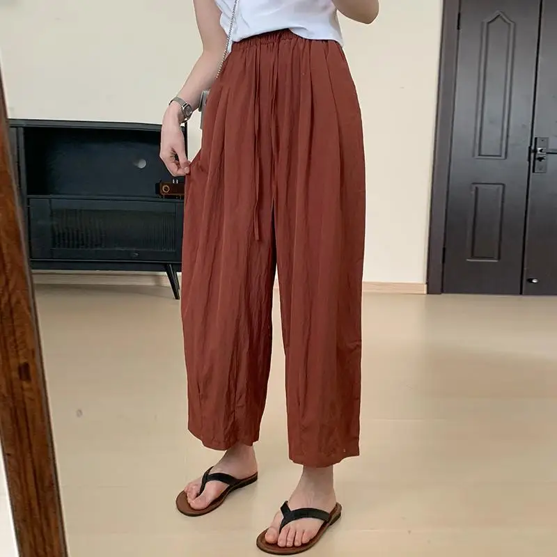 Summer New Casual Loose Slim Fabric Super Soft High Waist Versatile 9-point Harlan Pants