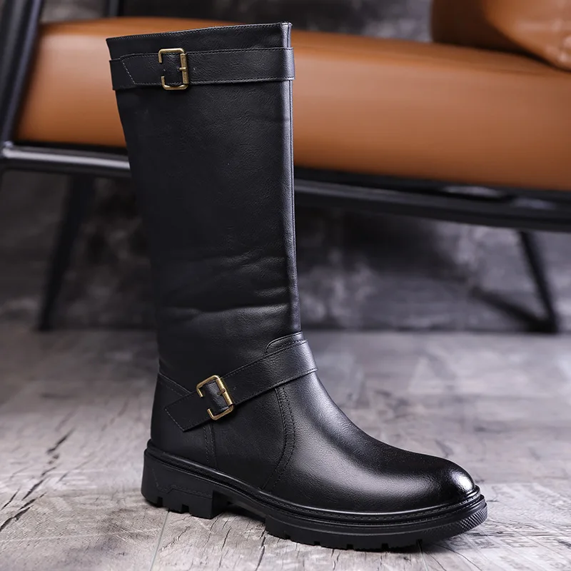 Men's Leather Boots, Zipper Long Boots, European and American Style Outdoor Knight Boots, High Boots image 6