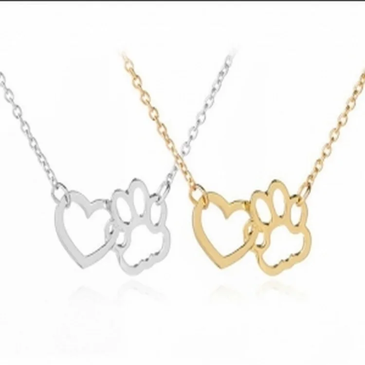 GIRL\'S Ornament CAT\'S Paw Necklace Animal Foot Peach Heart Pendant Hollow Out Necklace Women\'s Jewelry