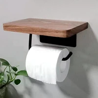 Soporte de papel higiénico con estante de madera de nogal Natural, colgador de rollo de papel, barra de toalla de papel montada en la pared, papel de acero inoxidable 304