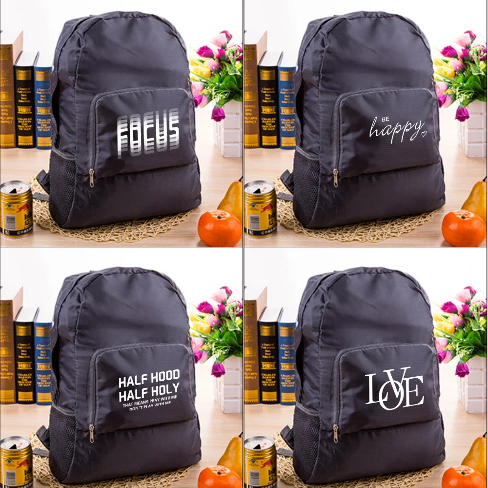 Lightweight Foldable Backpack Sports Travel Hiking Text Print Climbing Bag Portable Outdoor Pack for Women Men Travel Storage