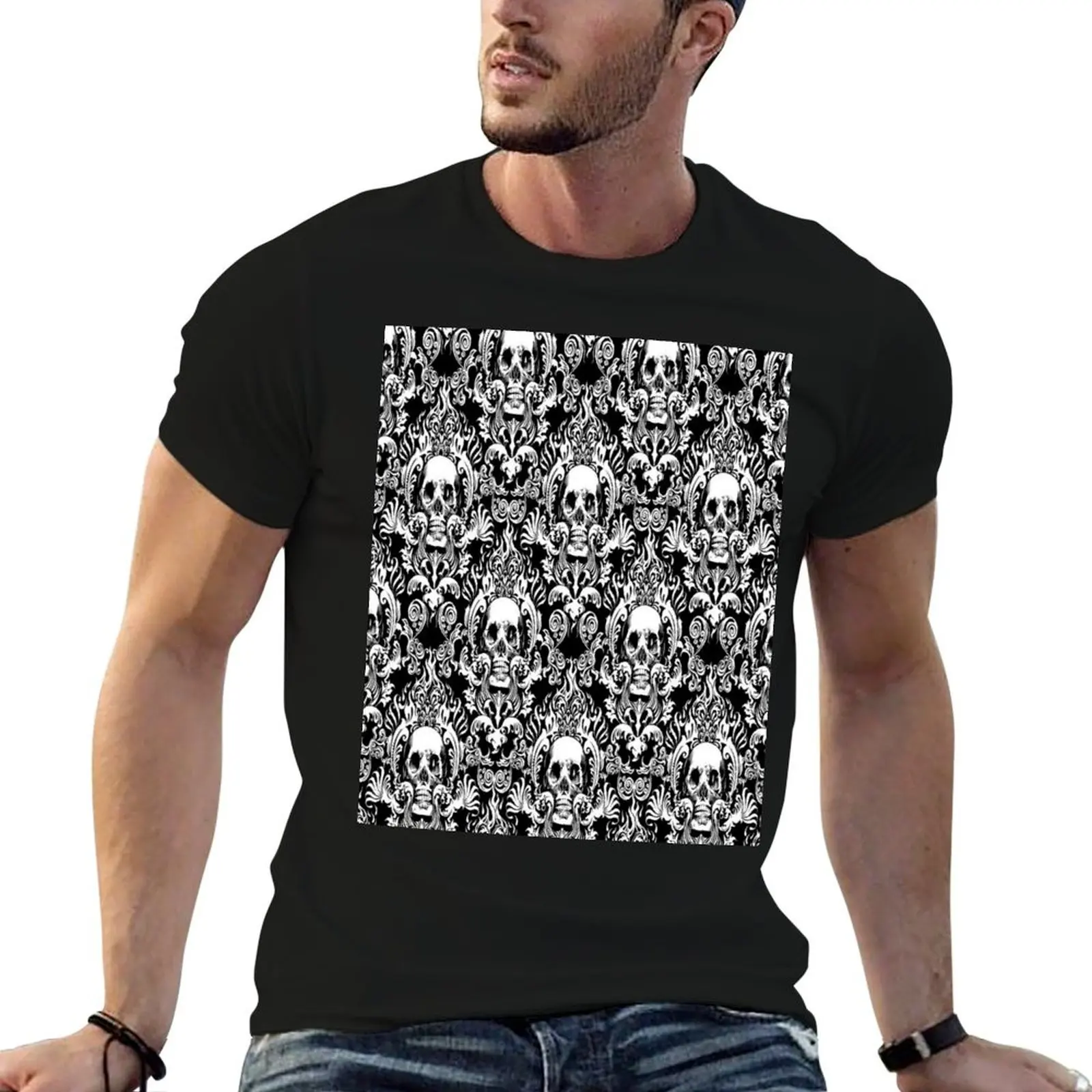 Skull Scroll T-Shirt animal prinfor boys graphic tee shirt mens cotton t shirts