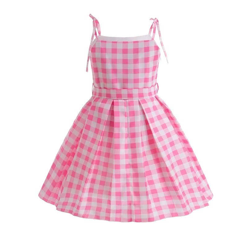 Girls Movie Barbi Princess Tutu Dress Outfit Pink Plaid Barbi Costume for Kids Halloween Birthday Party Tulle Dresses Clothes