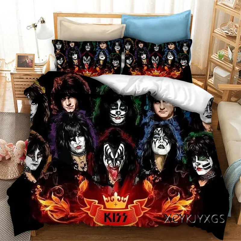 Imagem -03 - Rock Beijo Banda de Metal 3d Impresso Capa Edredão Conjunto Gêmeo Completa Rainha Rei Tamanho Cama Conjunto Roupa Cama para Jovens